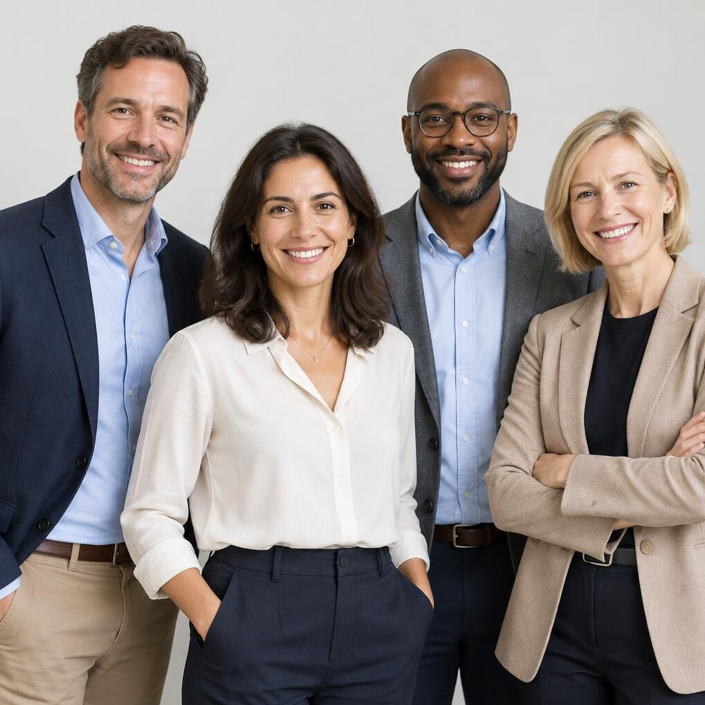 Group portrait of a diverse professional team standing together